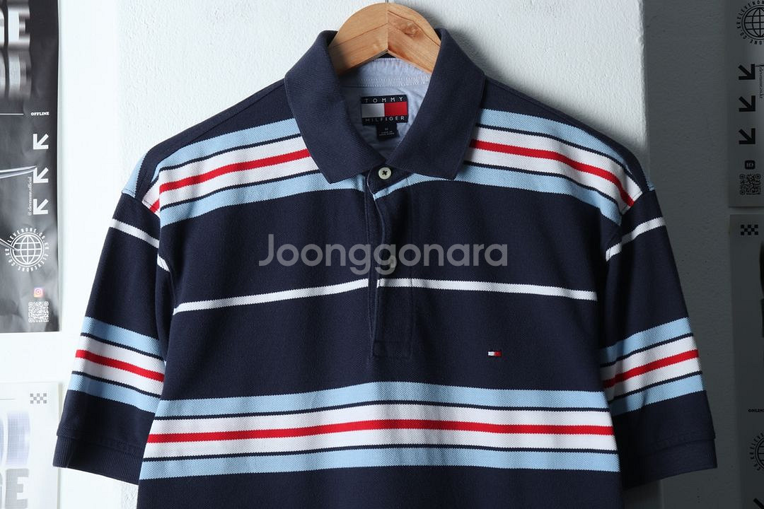 (M-XL) 타미힐피거 반팔 카라 티셔츠 스트라이프--2