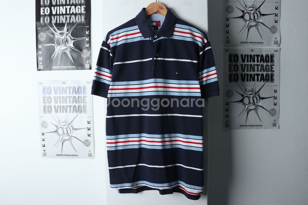 (M-XL) 타미힐피거 반팔 카라 티셔츠 스트라이프--1