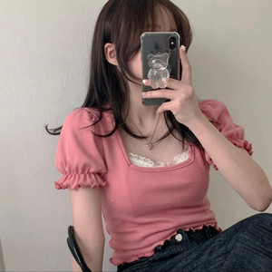프릴 퍼프 반팔 티셔츠