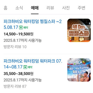파크하비오 워터킹덤 워터파크 찜질 종일권