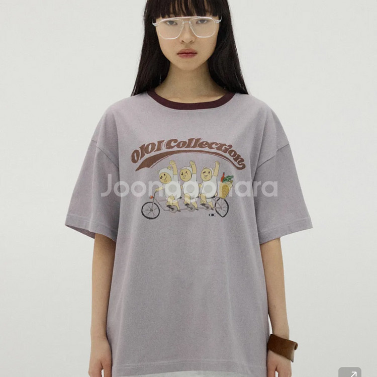 오아이오아이 빈티지베어 링거티 보라끌레르 오버핏 티셔츠--0