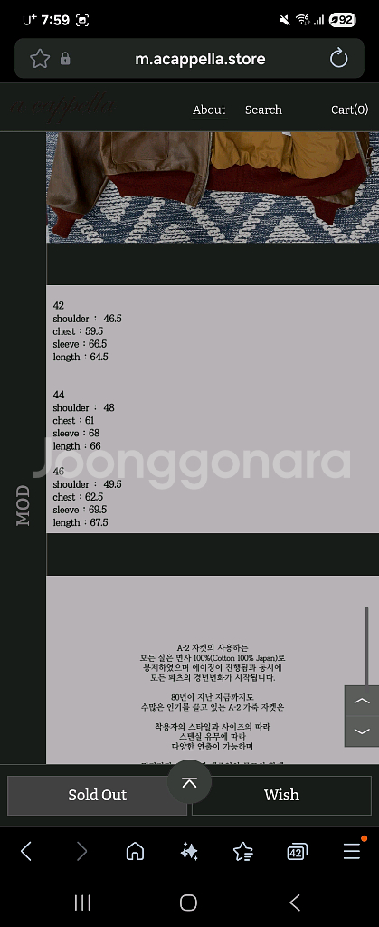 아카펠라클로딩 a2(말가죽) 42사이즈--5