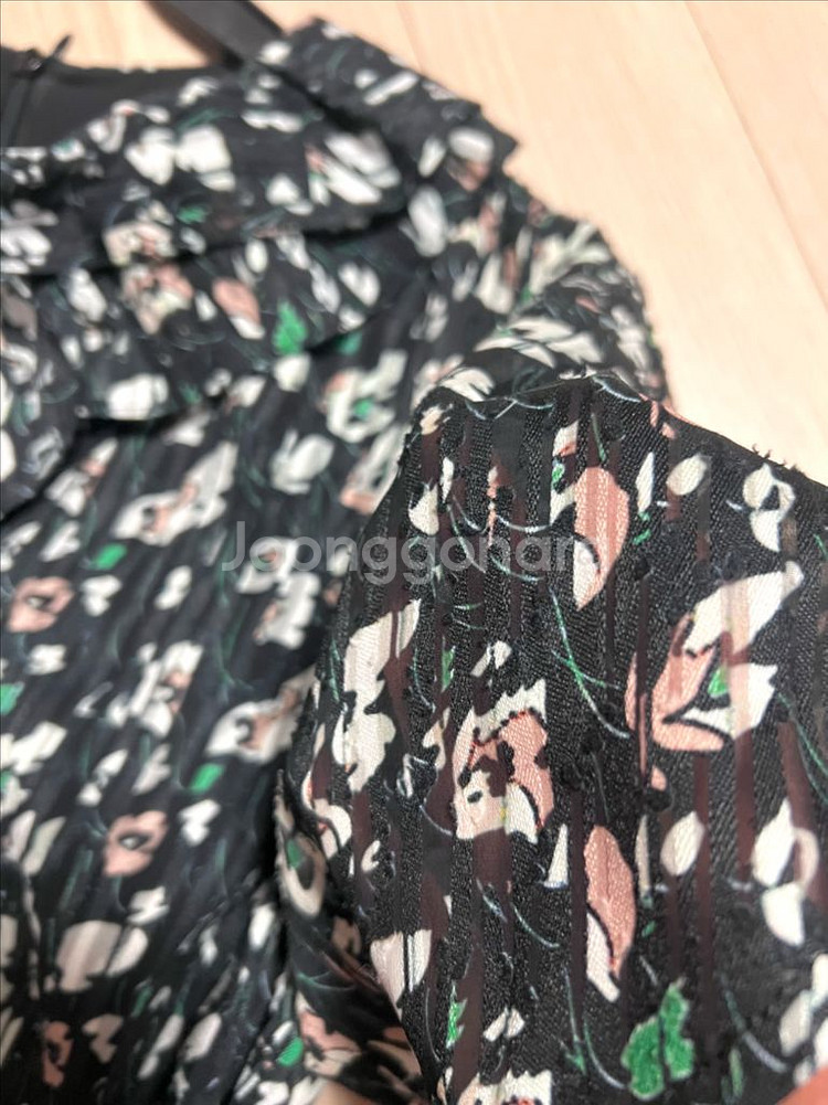 한섬 SJSJ 플라워 패턴 자카드 벨트 반팔 롱 원피스--6