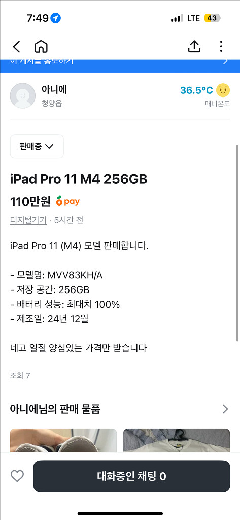 아이패드 프로11 M4 256기가--6