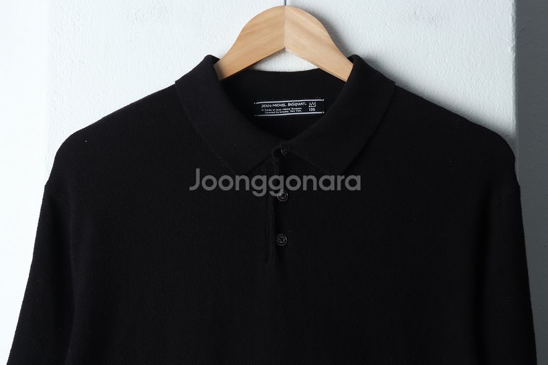 (XL) 바스키아 반팔 카라 티셔츠 블랙 무지 니트--2