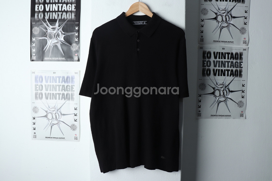 (XL) 바스키아 반팔 카라 티셔츠 블랙 무지 니트--1