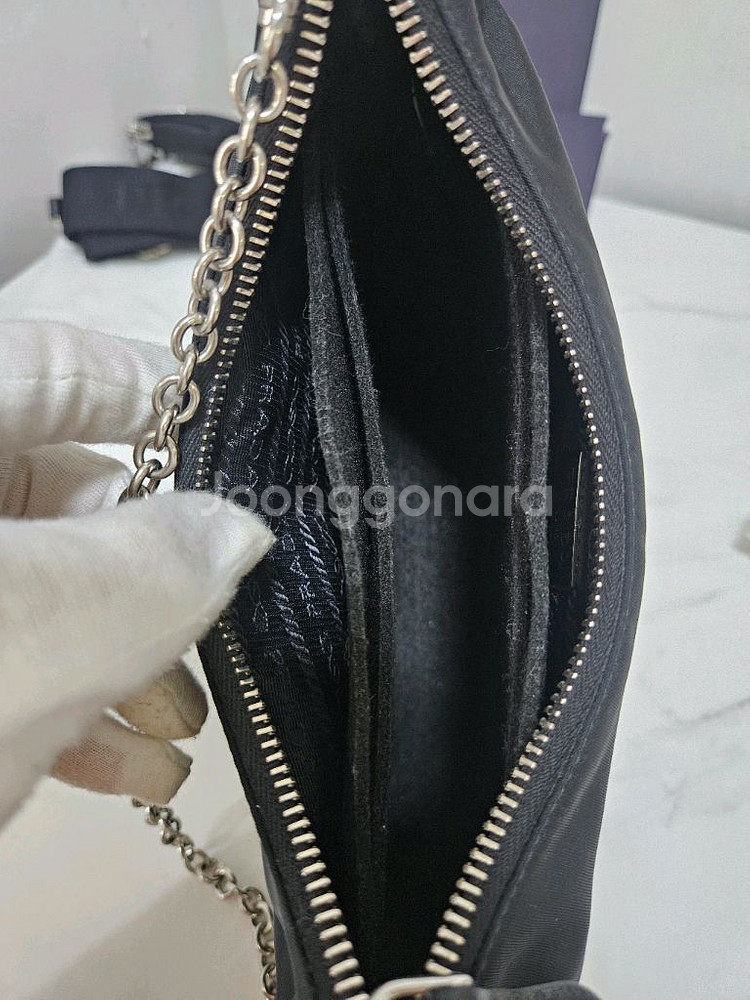 [새상품급] 프라다 리나일론 테수토 은장 체인 호보백--8
