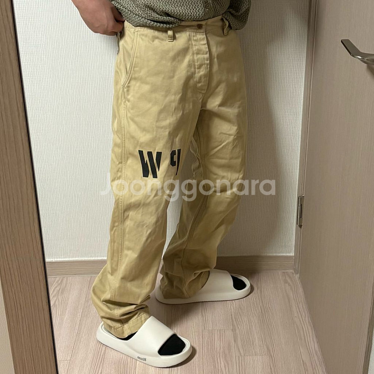 정품 아웃스탠딩 치노팬츠 PW 트라우저 베이지 면바지--1