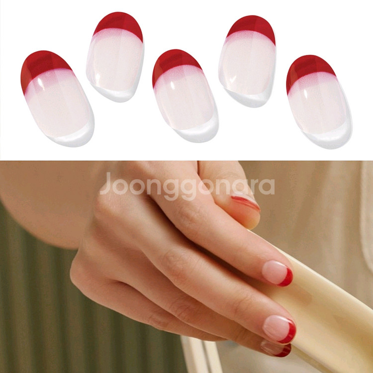 오호라 젤네일스티커 치크네일 프렌치 레드 화이트 블랙--2