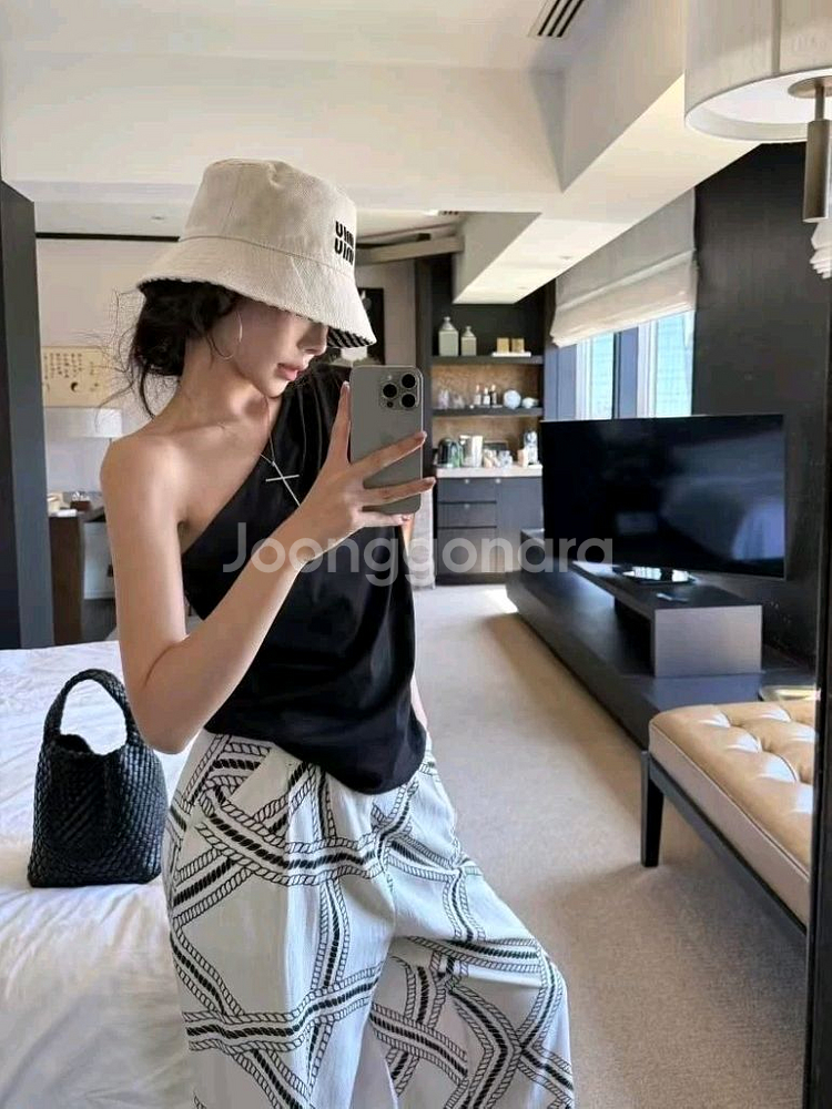 패턴 와이드 팬츠 허리 밴딩 통바지--2