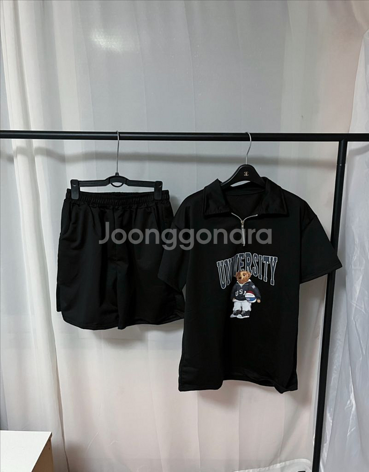 곰돌이 블랙 반팔 반바지 세트 1+1 상하의--0