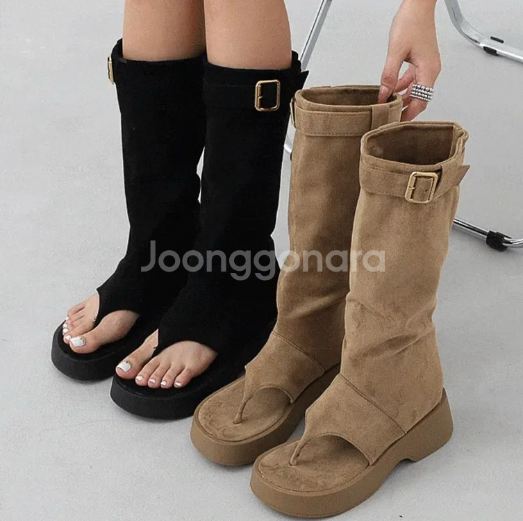 새상품) 정가2.5 여름 스웨이드 쪼리 롱부츠 240---0