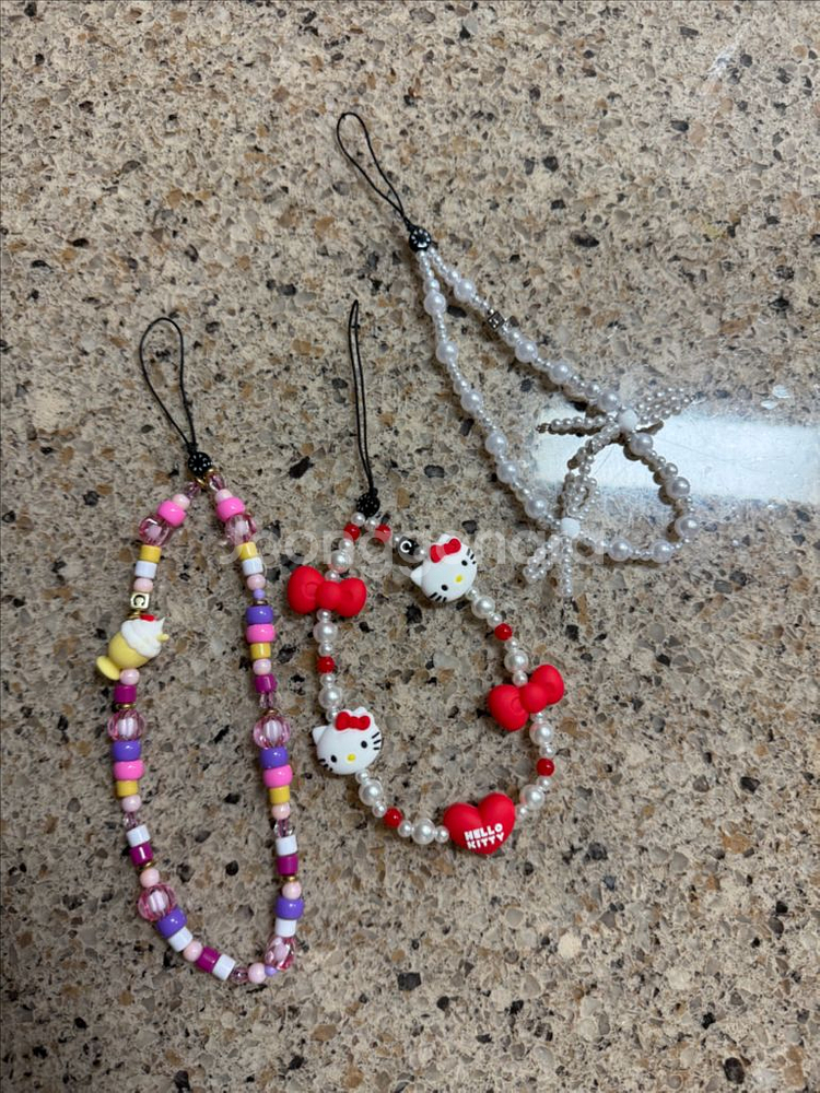 핸드폰 비즈 스트랩 3종 일괄 팝니다!--0