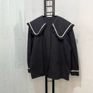 블랙 레이스 빅카라 블라우스 셔츠 오버핏 1900
