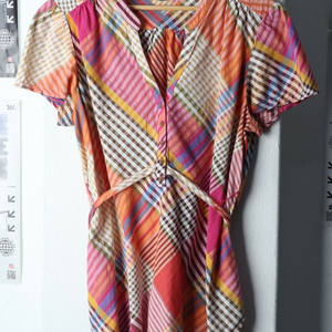 W(L-XL) 타미힐피거 드레스 원피스 반팔 체크 숏