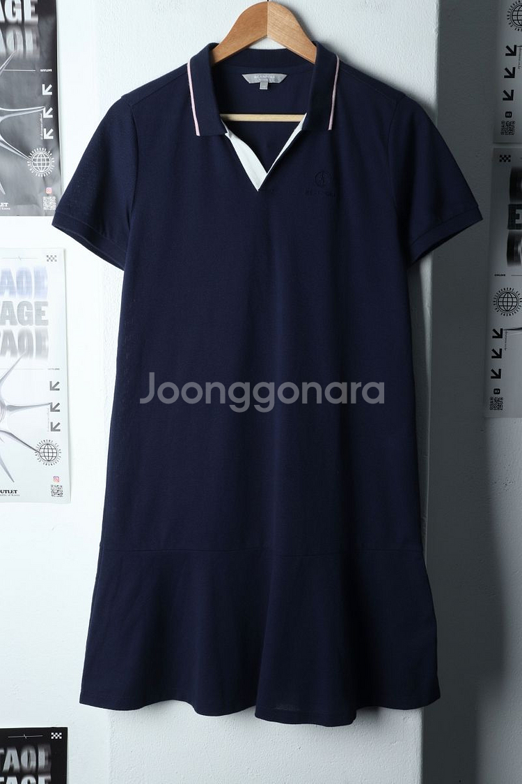 W(XL) 빈폴 드레스 원피스 반팔 브이넥 네이비--0