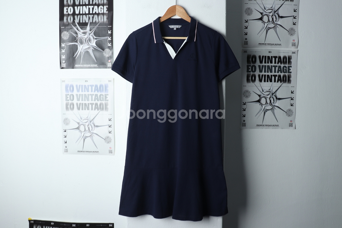 W(XL) 빈폴 드레스 원피스 반팔 브이넥 네이비--1