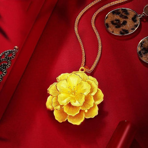 새 24K GF 여성용 골드 목걸이 플라워 펜던트