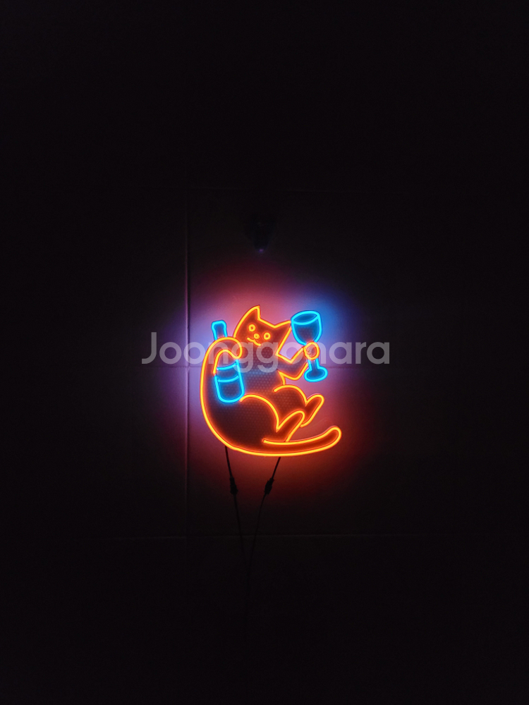 네온사인 고양이 와인 led 조명--1