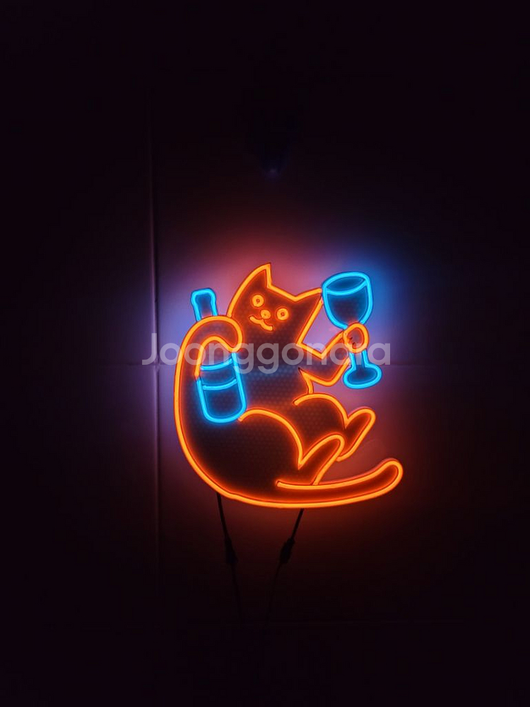 네온사인 고양이 와인 led 조명--2