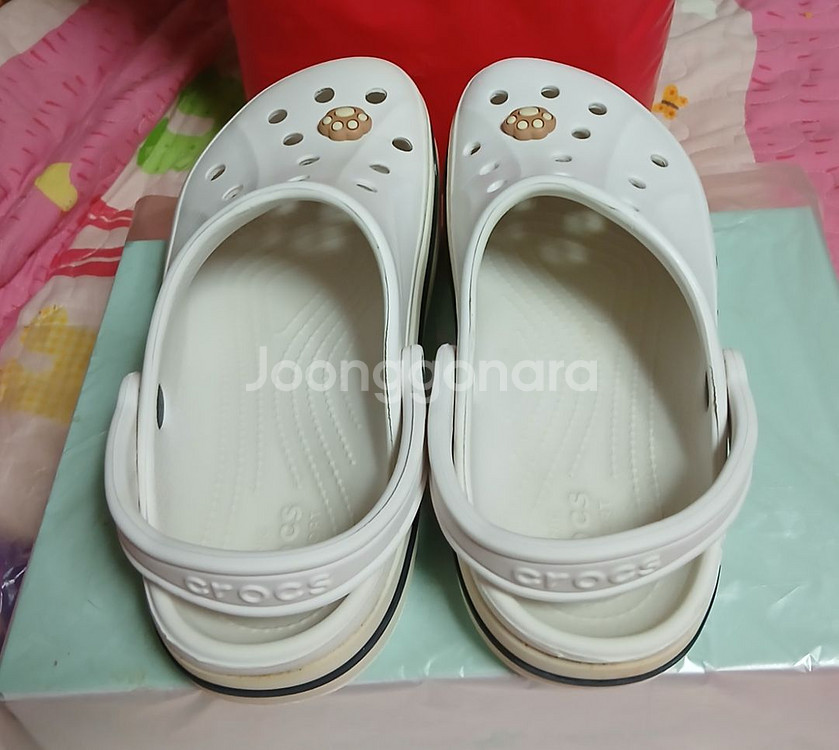 크록스정품255바야밴드 화이트.지비츠포함--4