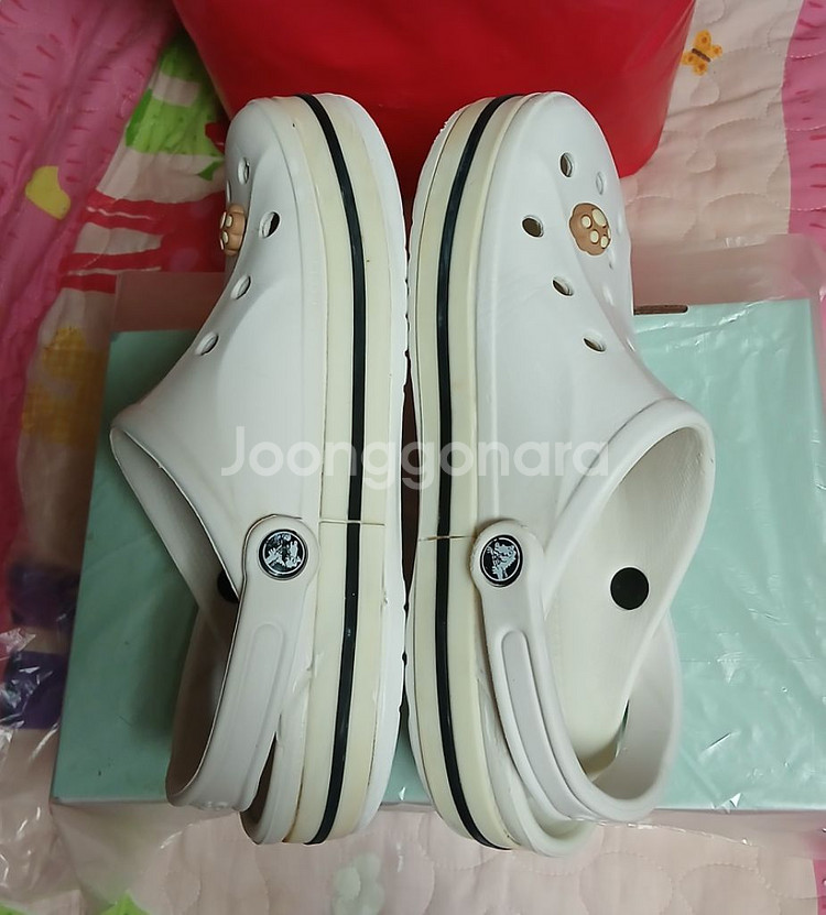 크록스정품255바야밴드 화이트.지비츠포함--5