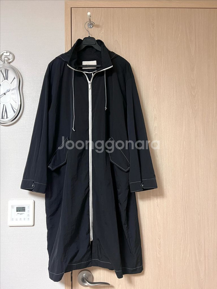 르베이지 바스락 스티치 후드 롱 바람막이 점퍼 코트--0