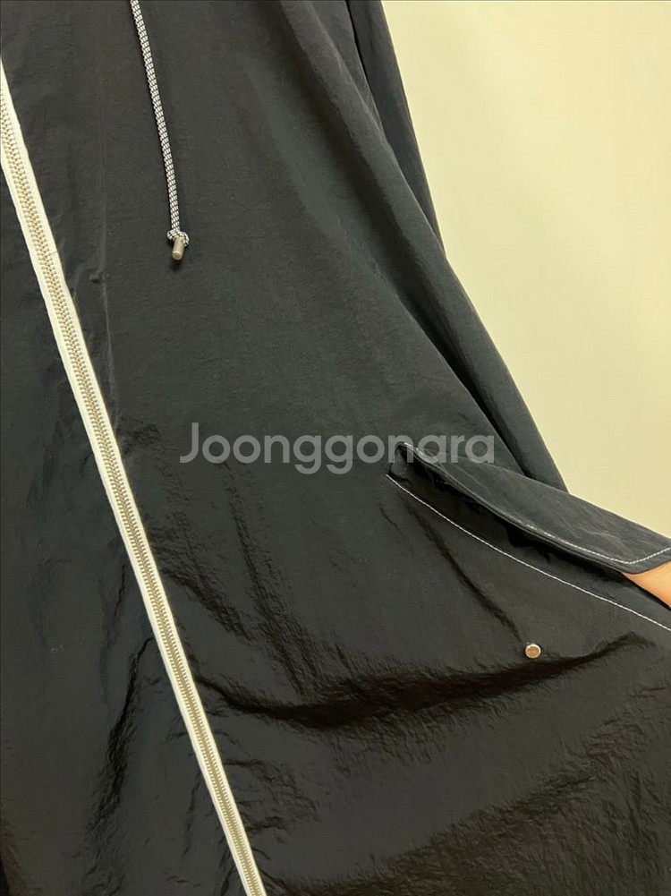 르베이지 바스락 스티치 후드 롱 바람막이 점퍼 코트--6