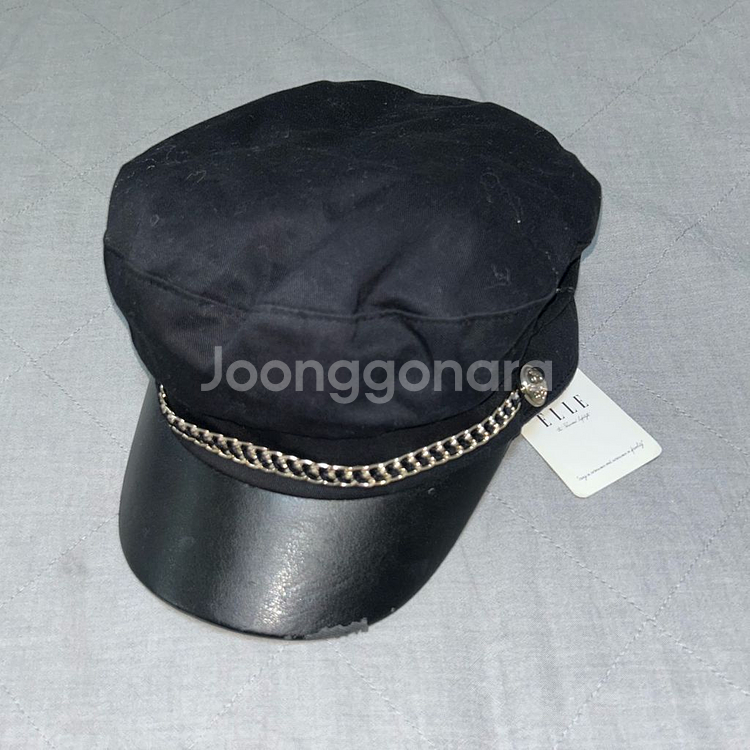 (새상품)엘르 베레모 금장 빵모자 검정 블랙 체인 캡텐--4