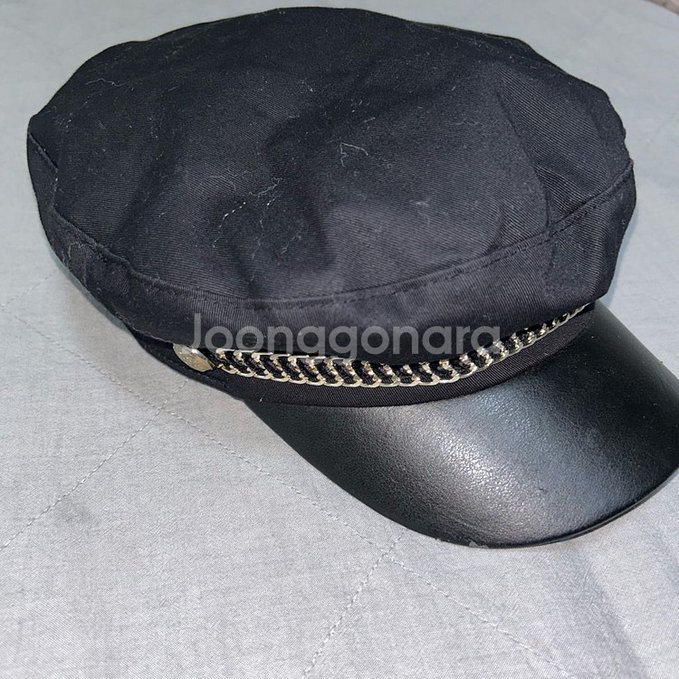 (새상품)엘르 베레모 금장 빵모자 검정 블랙 체인 캡텐--5