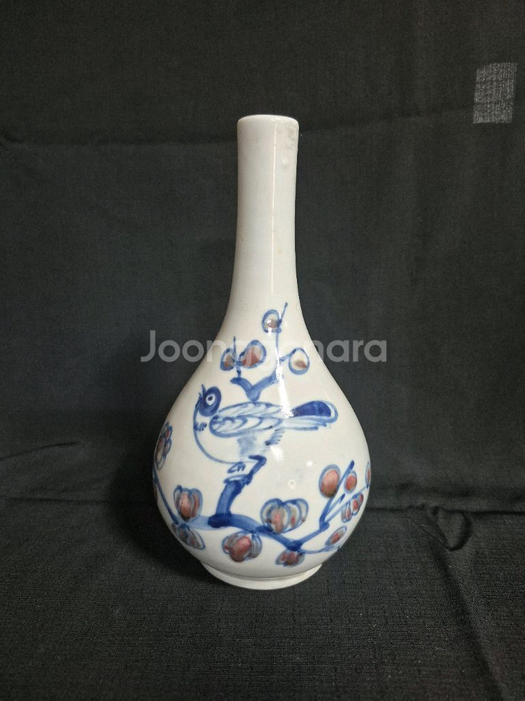 청화 백자 주병. 진사 유리홍 도자기.--0