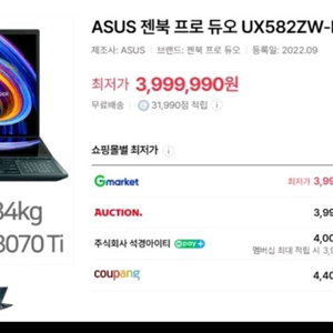 ASUS 젠북 프로 듀오 UX582ZW 판매