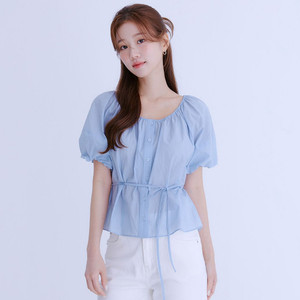 로엠 셔링넥 볼륨 소매 블라우스 블루 m