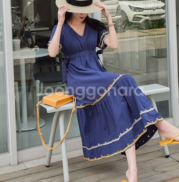 새상품) 시원한 에스닉 자수 원피스 55~66--3