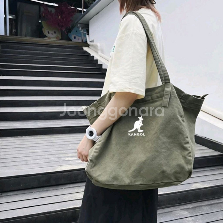 캉골가방 캉골에코백 캉골 대용량 캔버스 숄더백 카키--1