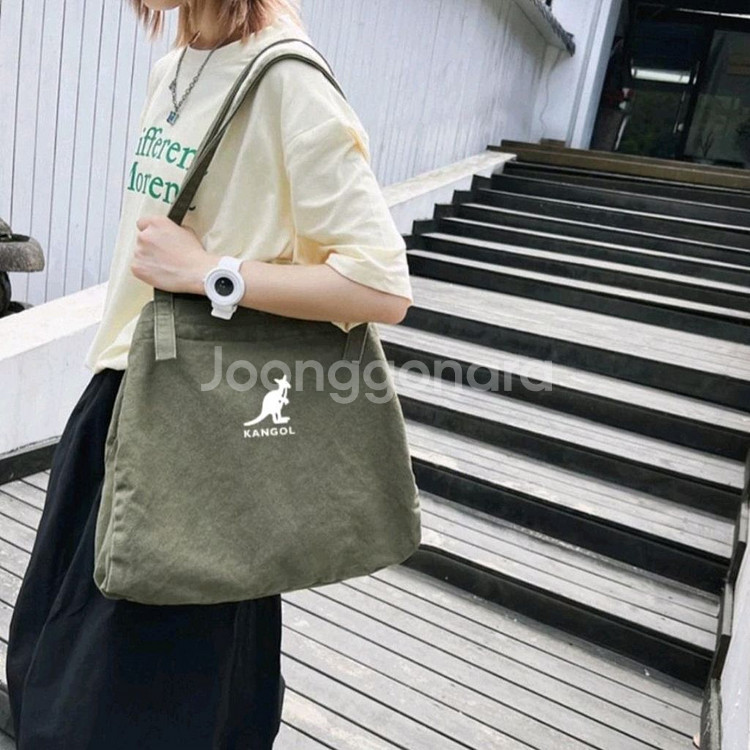 캉골가방 캉골에코백 캉골 대용량 캔버스 숄더백 카키--3