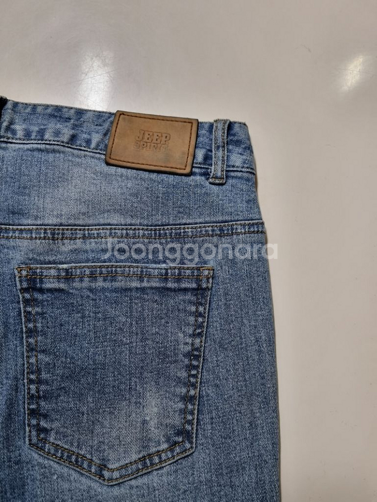 30)지프 가죽패치 워싱 찢청 스판 일자청바지--2