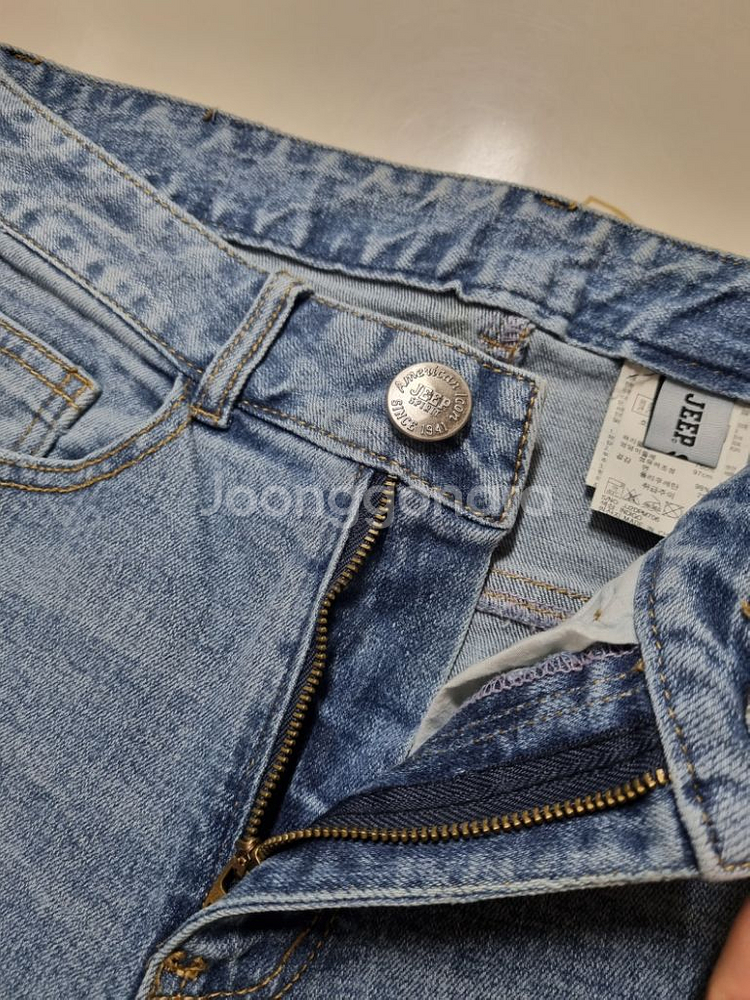 30)지프 가죽패치 워싱 찢청 스판 일자청바지--4