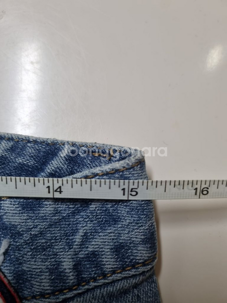 30)지프 가죽패치 워싱 찢청 스판 일자청바지--7