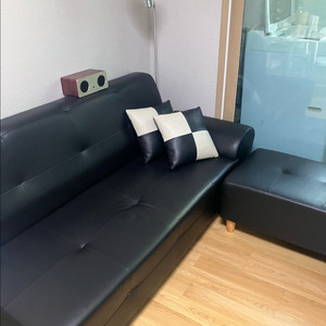 블랙 인조가죽 소파+스툴