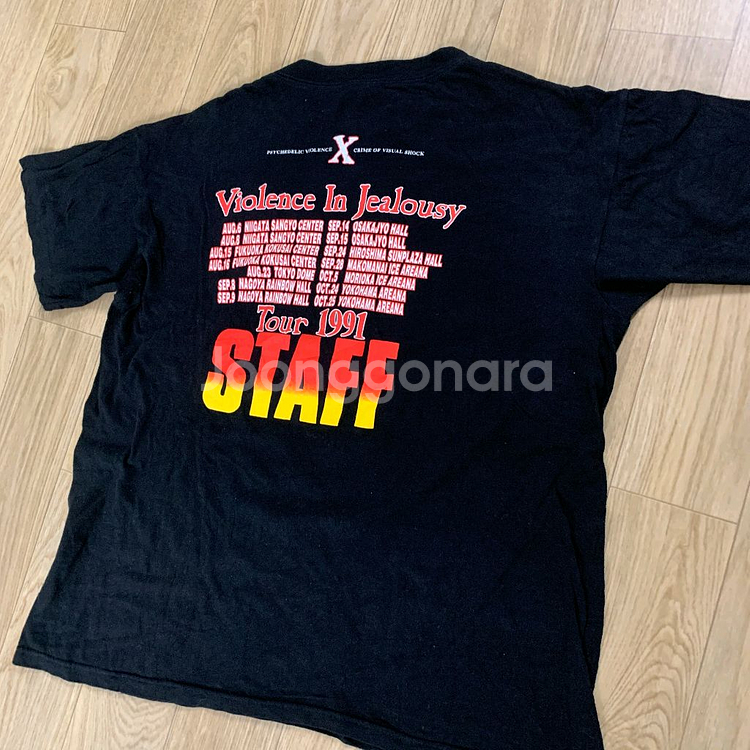 L)X-japan 엑스재팬 1991 스태프 투어 반팔티--1