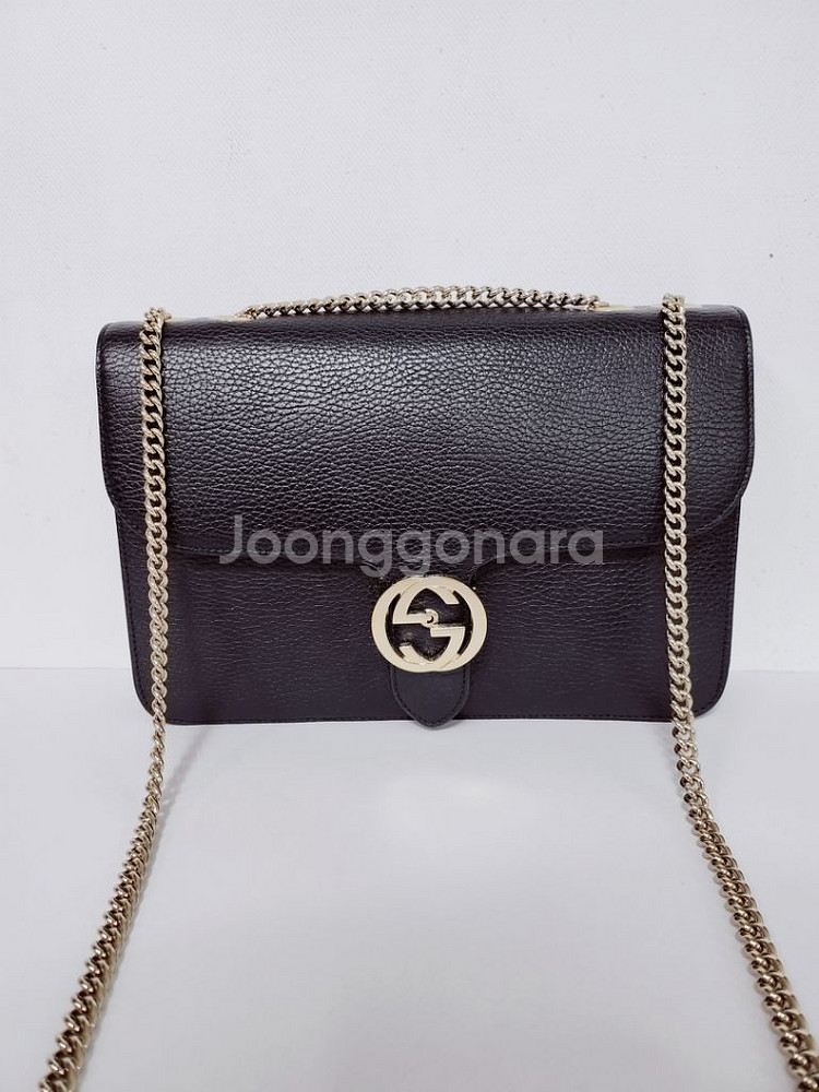 구찌 GG 인터로킹 금장 체인 미디움 숄더백--1