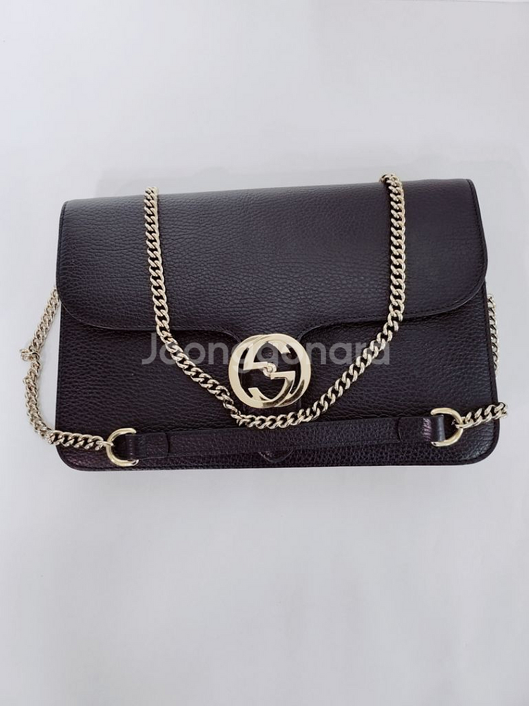 구찌 GG 인터로킹 금장 체인 미디움 숄더백--4
