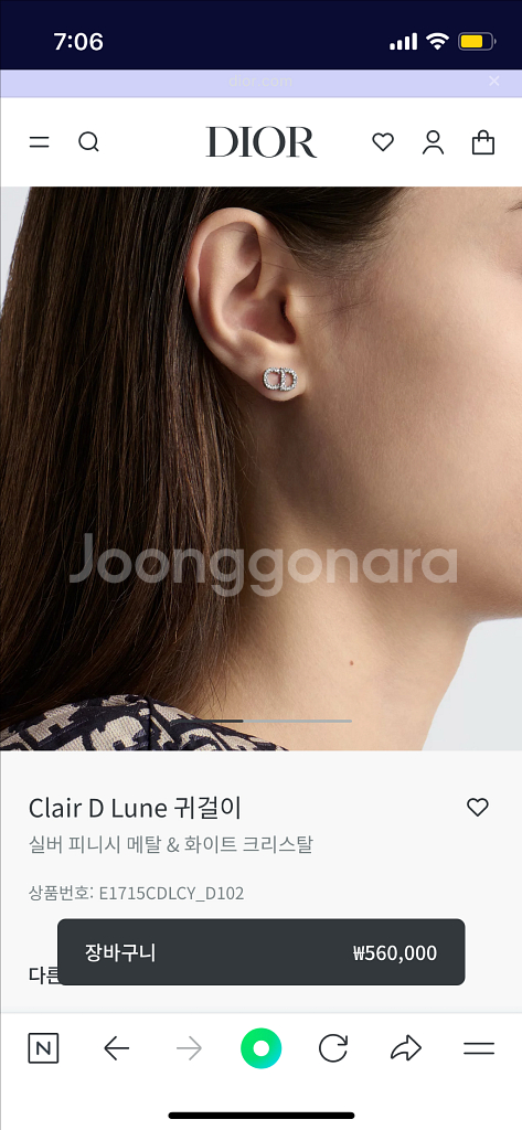 디올 Dior Clair D Lune 귀걸이 실버--0