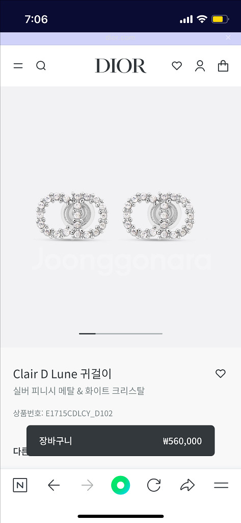 디올 Dior Clair D Lune 귀걸이 실버--1