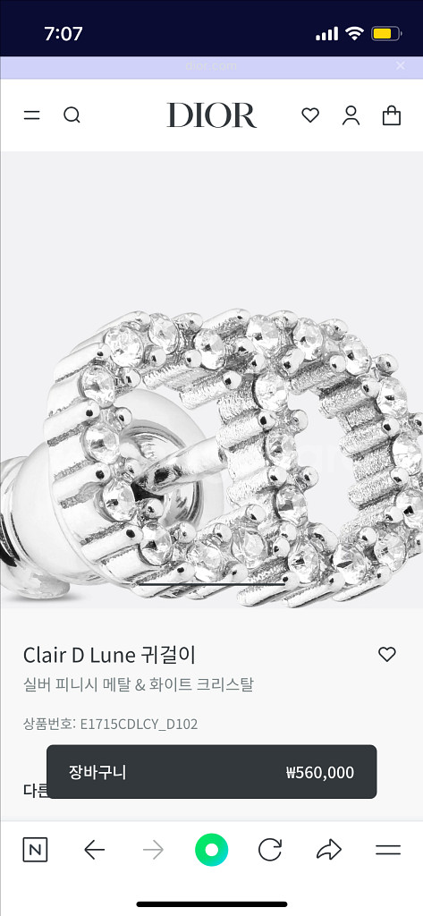 디올 Dior Clair D Lune 귀걸이 실버--3