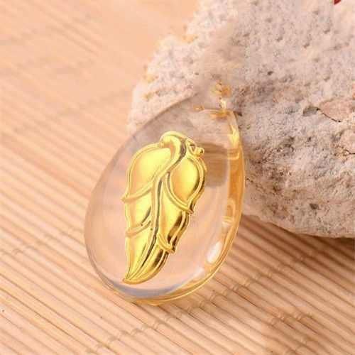 새 나뭇잎 24k 순금 크리스탈 황금 목걸이--0