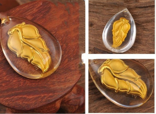 새 나뭇잎 24k 순금 크리스탈 황금 목걸이--1