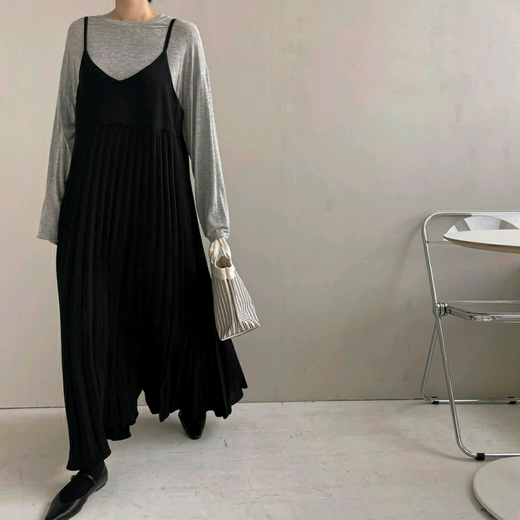 새상품)주름 뷔스티에 롱 원피스 플리츠스커트--3