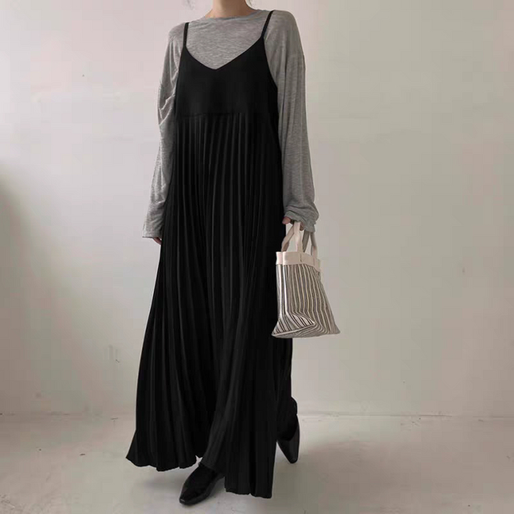 새상품)주름 뷔스티에 롱 원피스 플리츠스커트--1